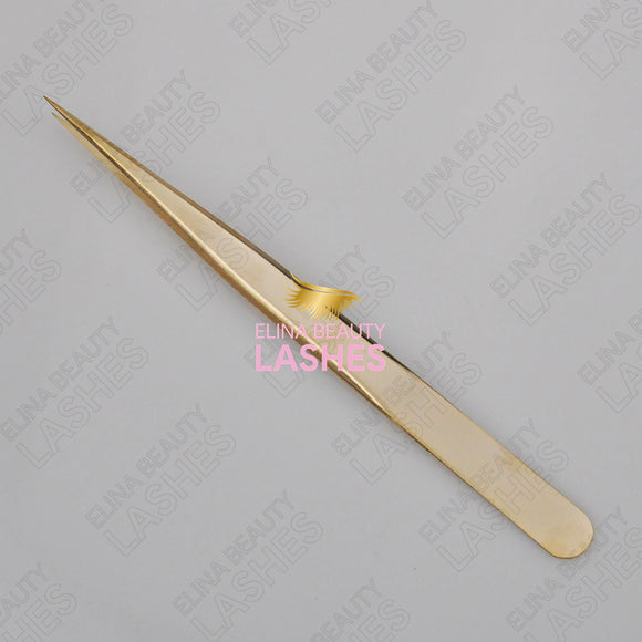 Straight Gold Lash Tweezers T61